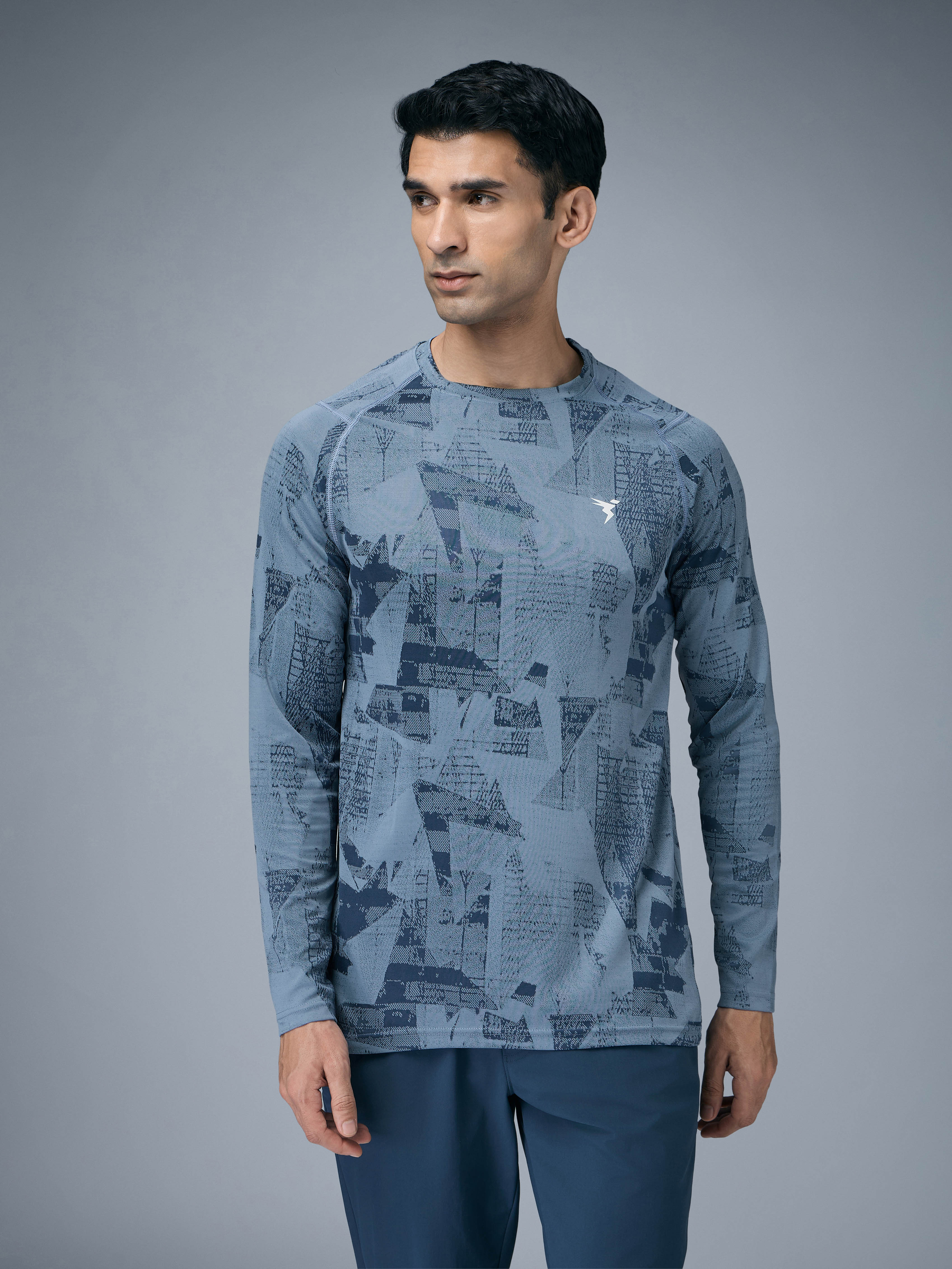 Men Jacquard Slim Fit Round Neck T-shirt with DOUBLE COOL
