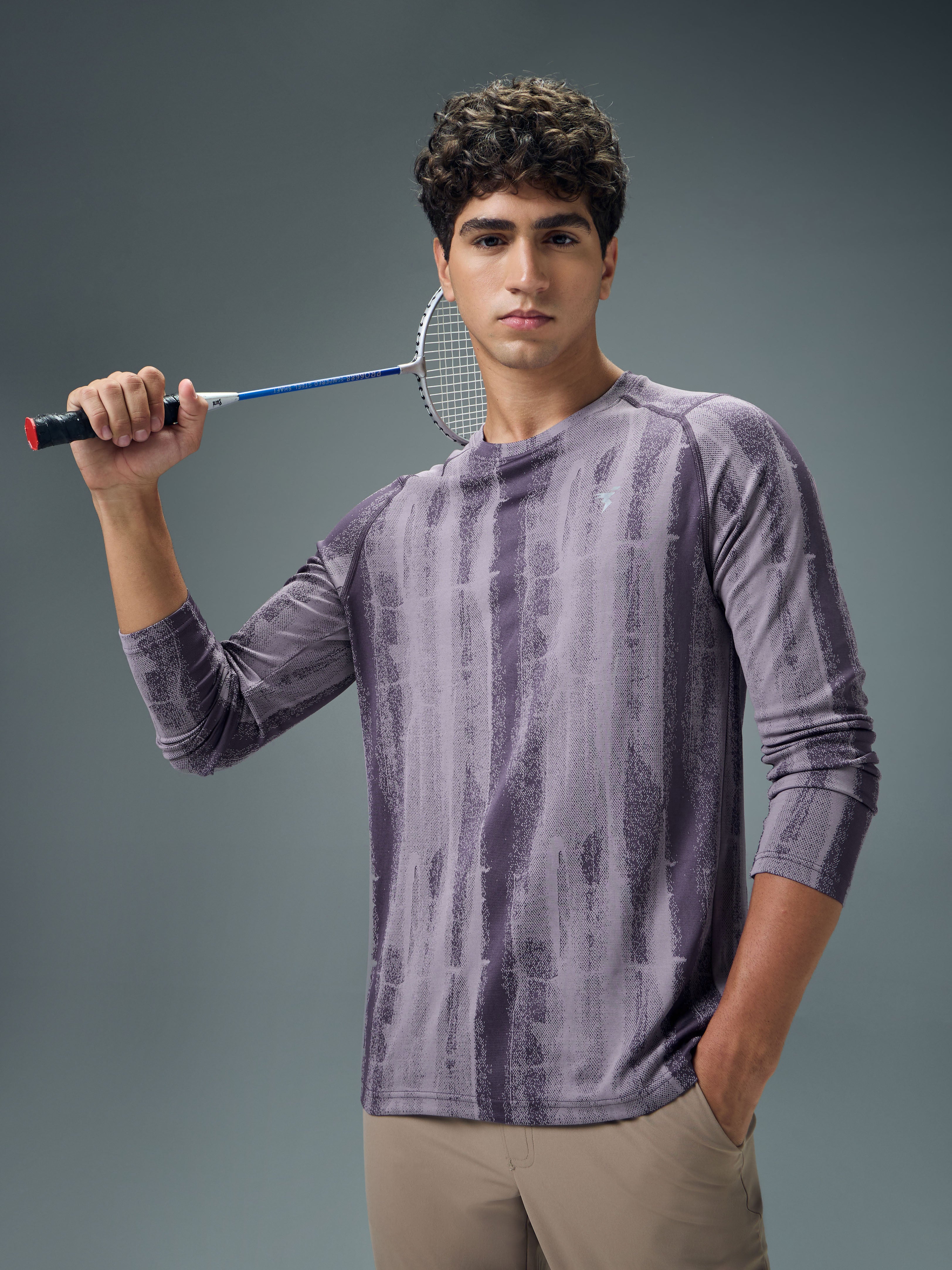 Men Jacquard Slim Fit Round Neck T-shirt with DOUBLE COOL