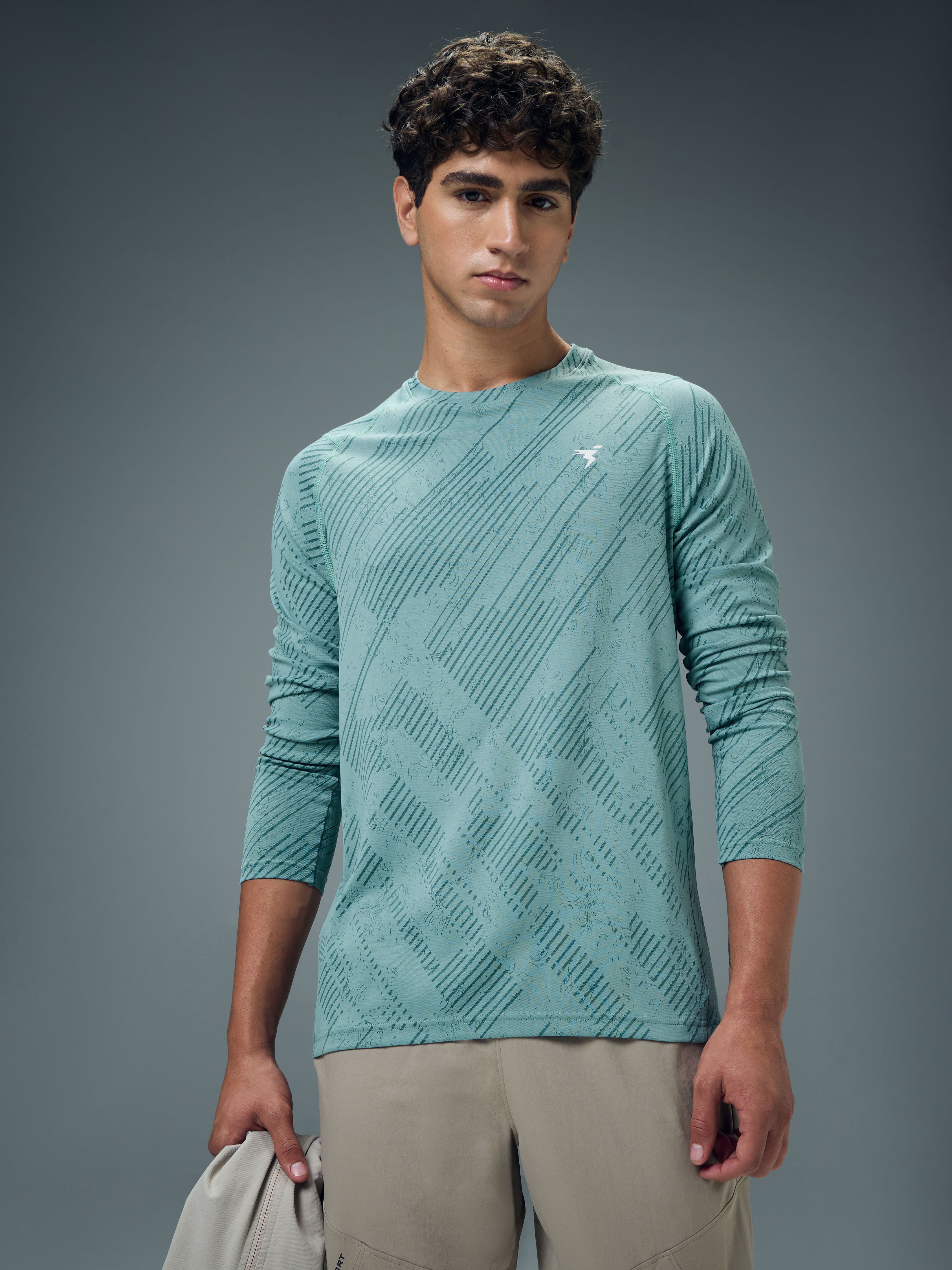 Men Jacquard Slim Fit Round Neck T-shirt with DOUBLE COOL
