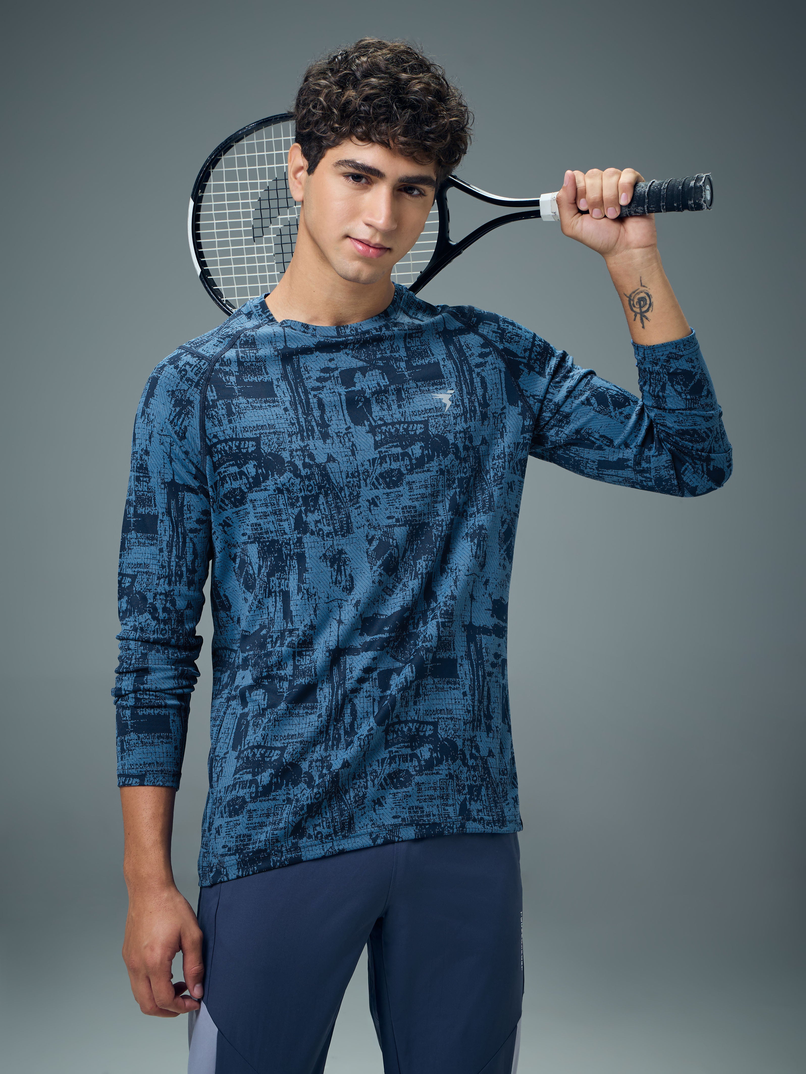Men Jacquard Slim Fit Round Neck T-shirt with DOUBLE COOL