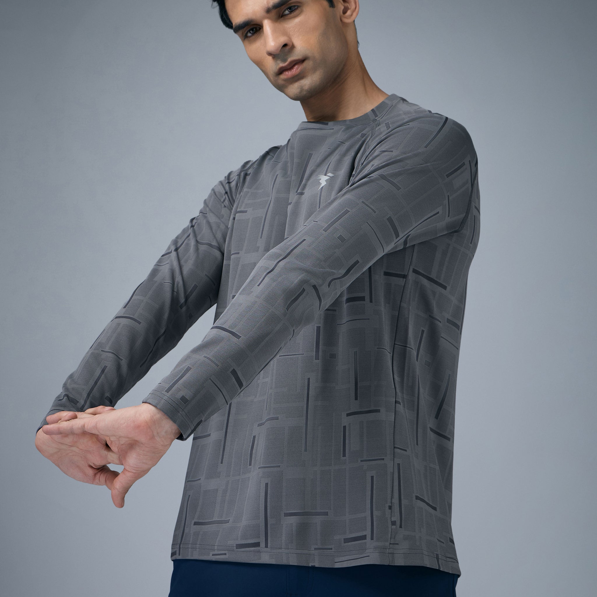 Men Jacquard Slim Fit Round Neck T-shirt with DOUBLE COOL