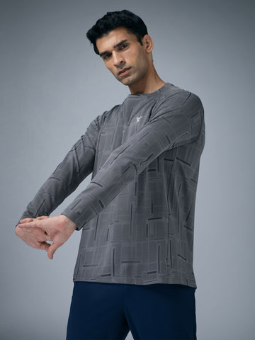 Men Jacquard Slim Fit Round Neck T-shirt with DOUBLE COOL