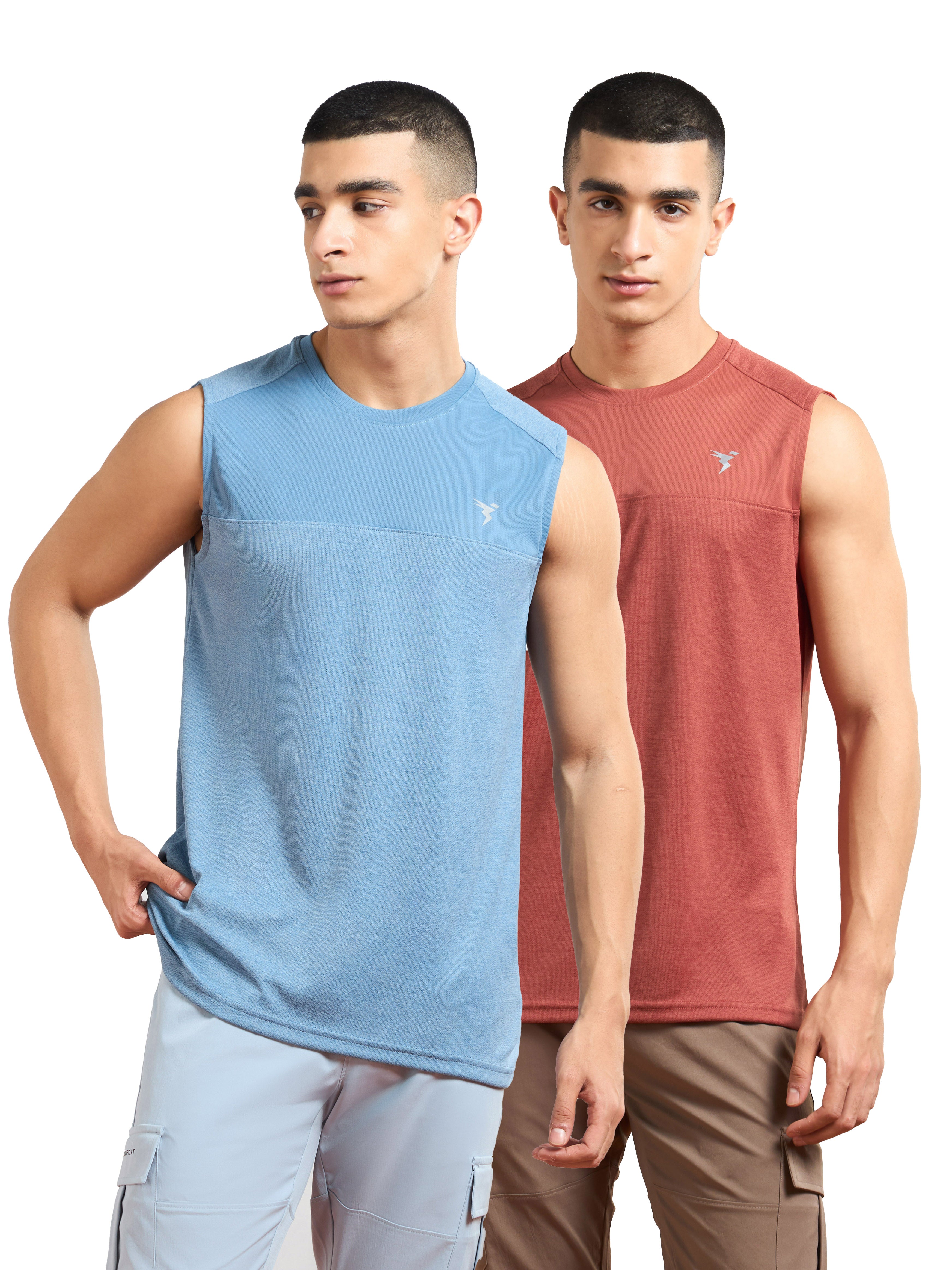 Men Melange Slim Fit Round Neck Sports Innerwear Vest with DOUBLE COOL (Pack of 2)