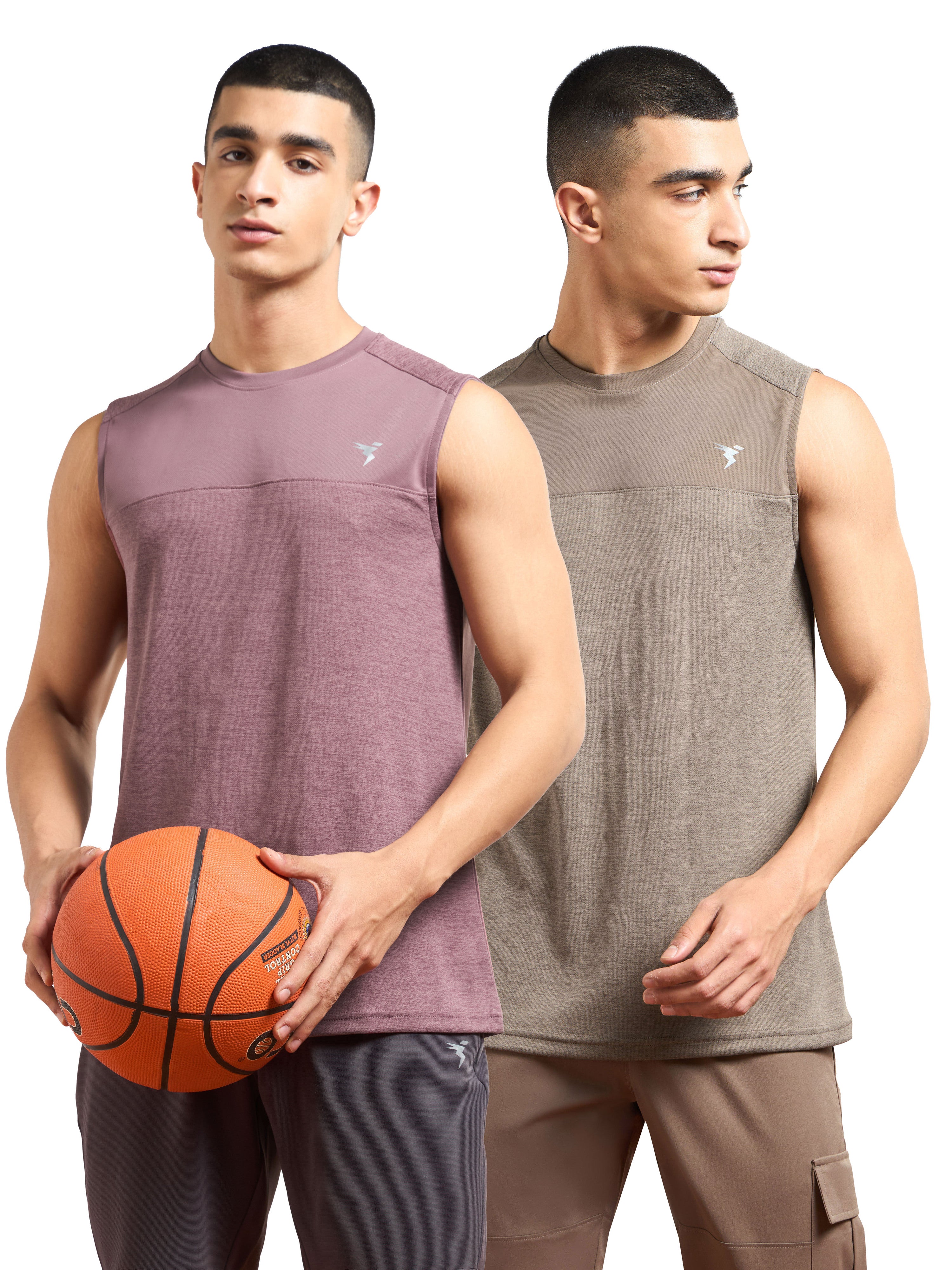 Men Melange Slim Fit Round Neck Sports Innerwear Vest with DOUBLE COOL (Pack of 2)