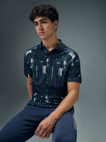 Men Printed Slim Fit Polo T-shirt with TECHNOCOOL+