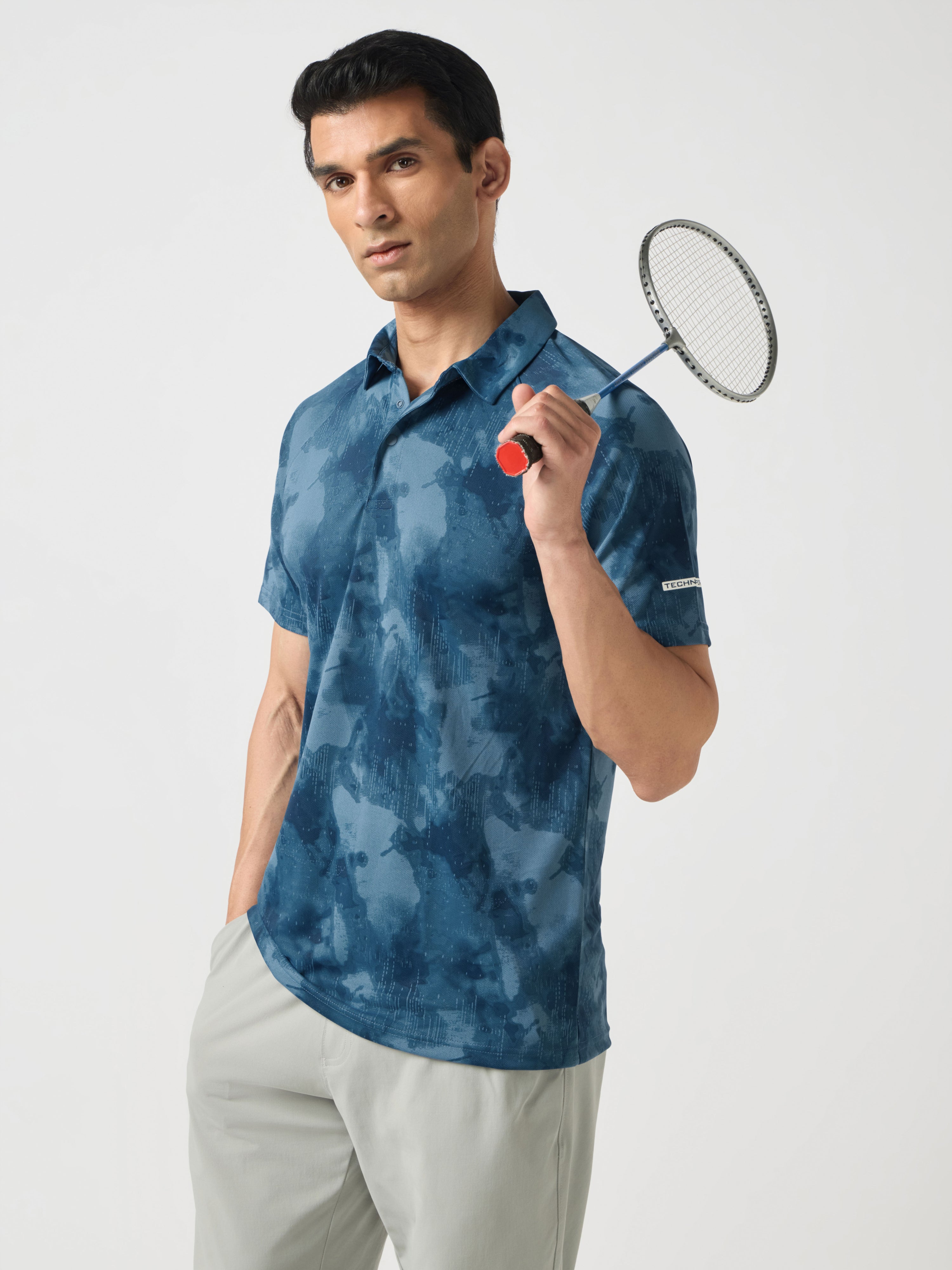 Men Printed Slim Fit Polo T-shirt with TECHNOCOOL+