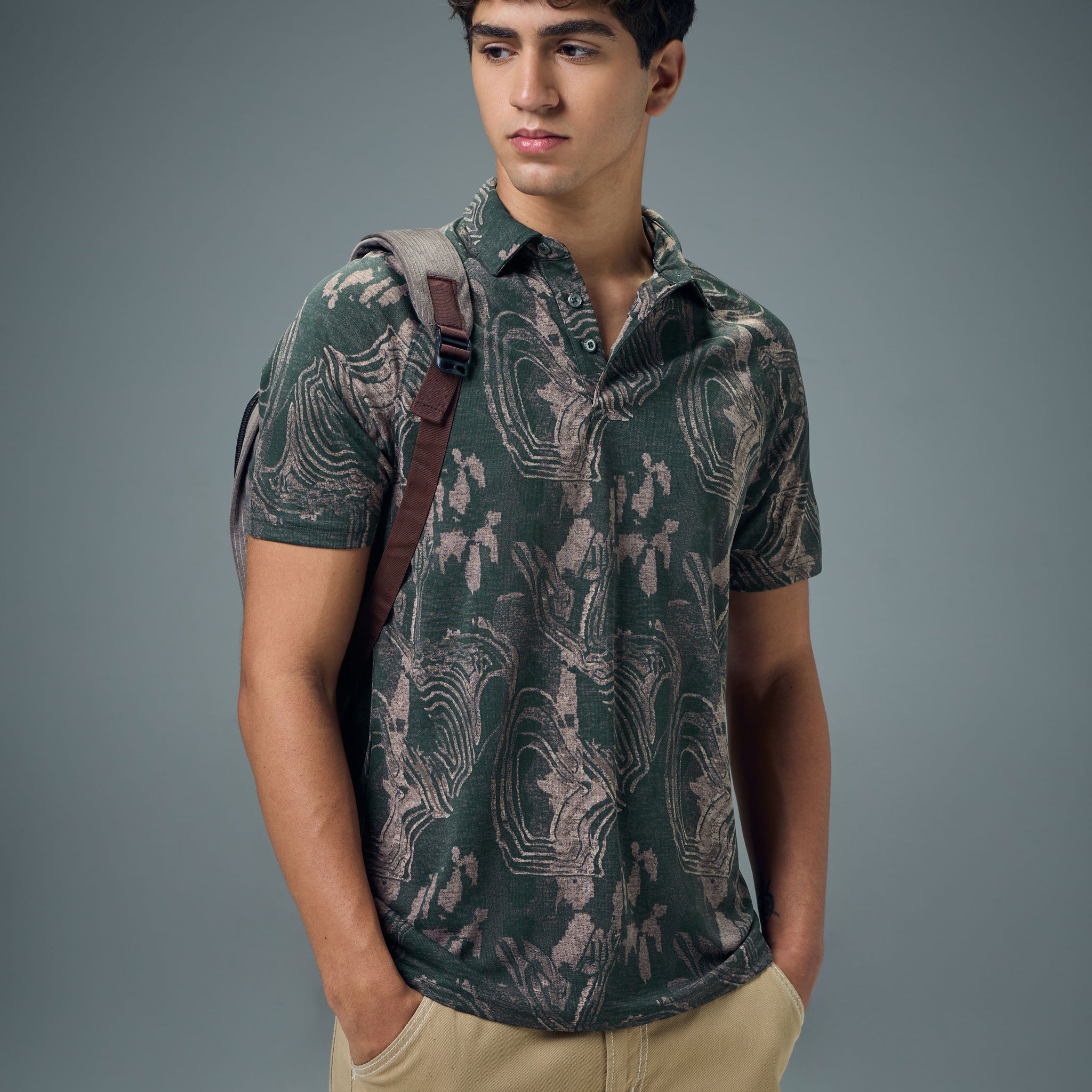 Men Printed Slim Fit Polo T-shirt with TECHNOCOOL+