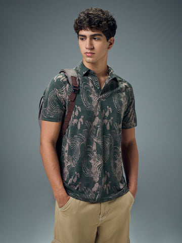 Men Printed Slim Fit Polo T-shirt with TECHNOCOOL+