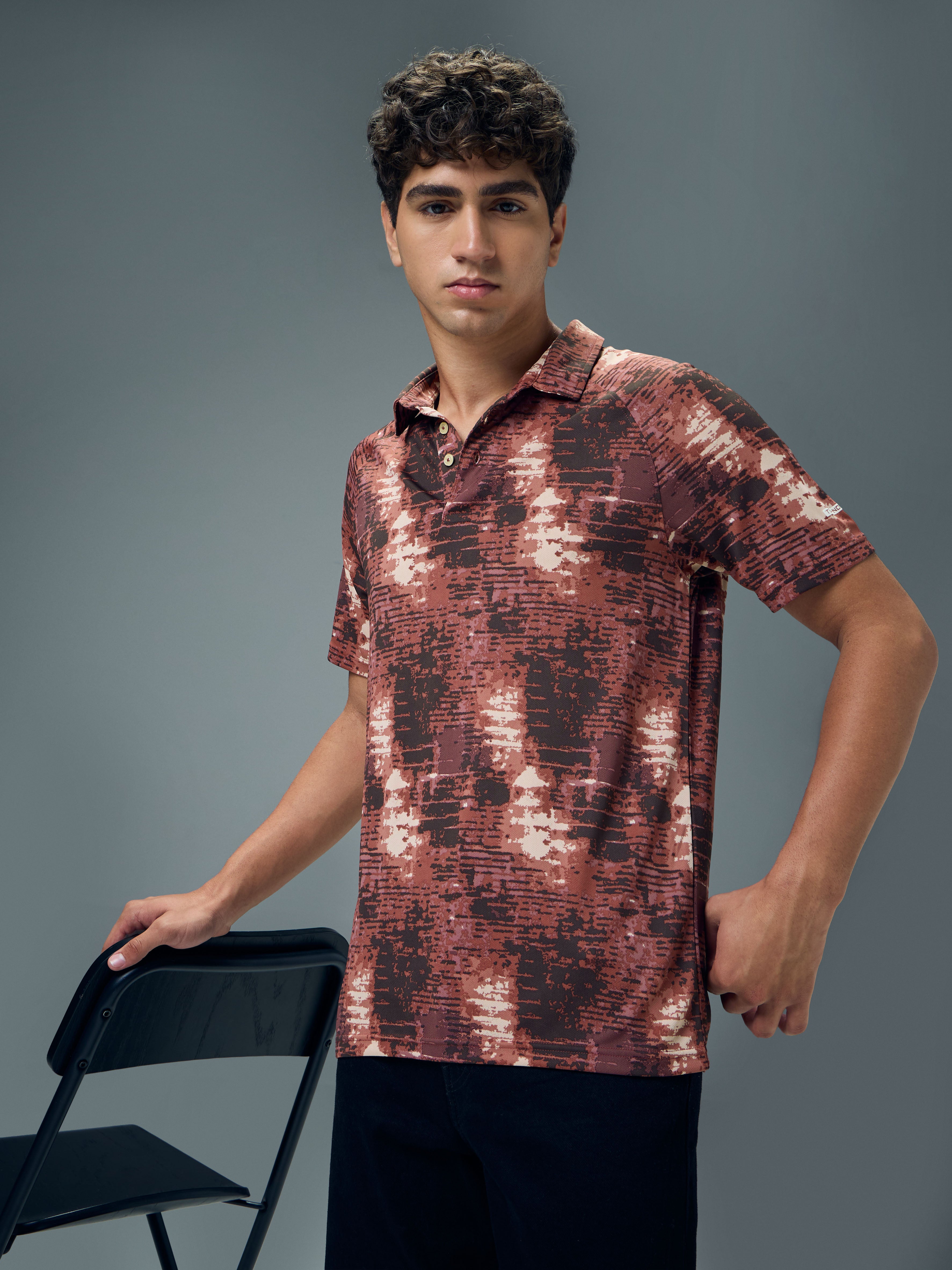 Men Printed Slim Fit Polo T-shirt with TECHNOCOOL+