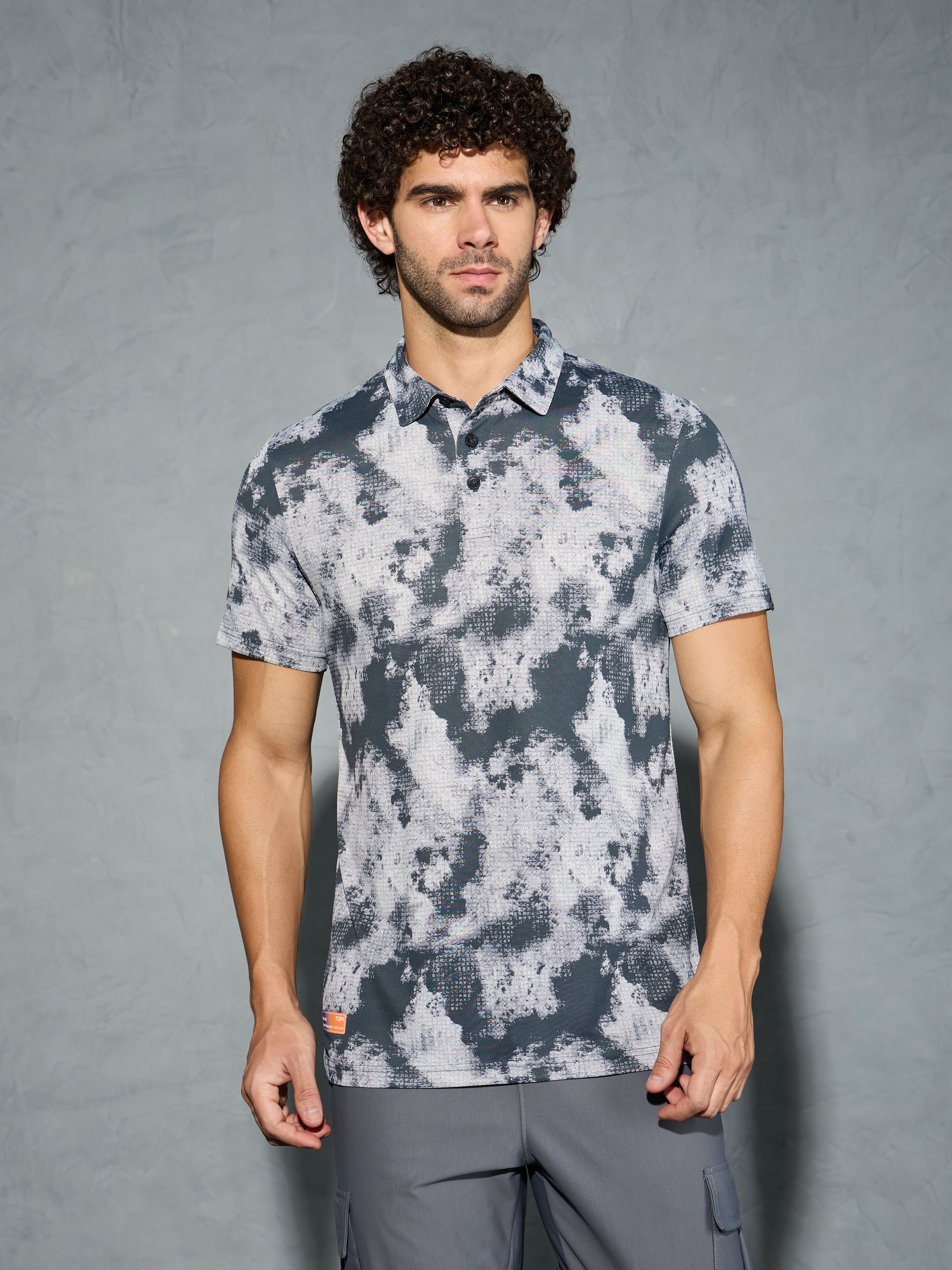 Men Printed Slim Fit Polo T-shirt with TECHNOCOOL+
