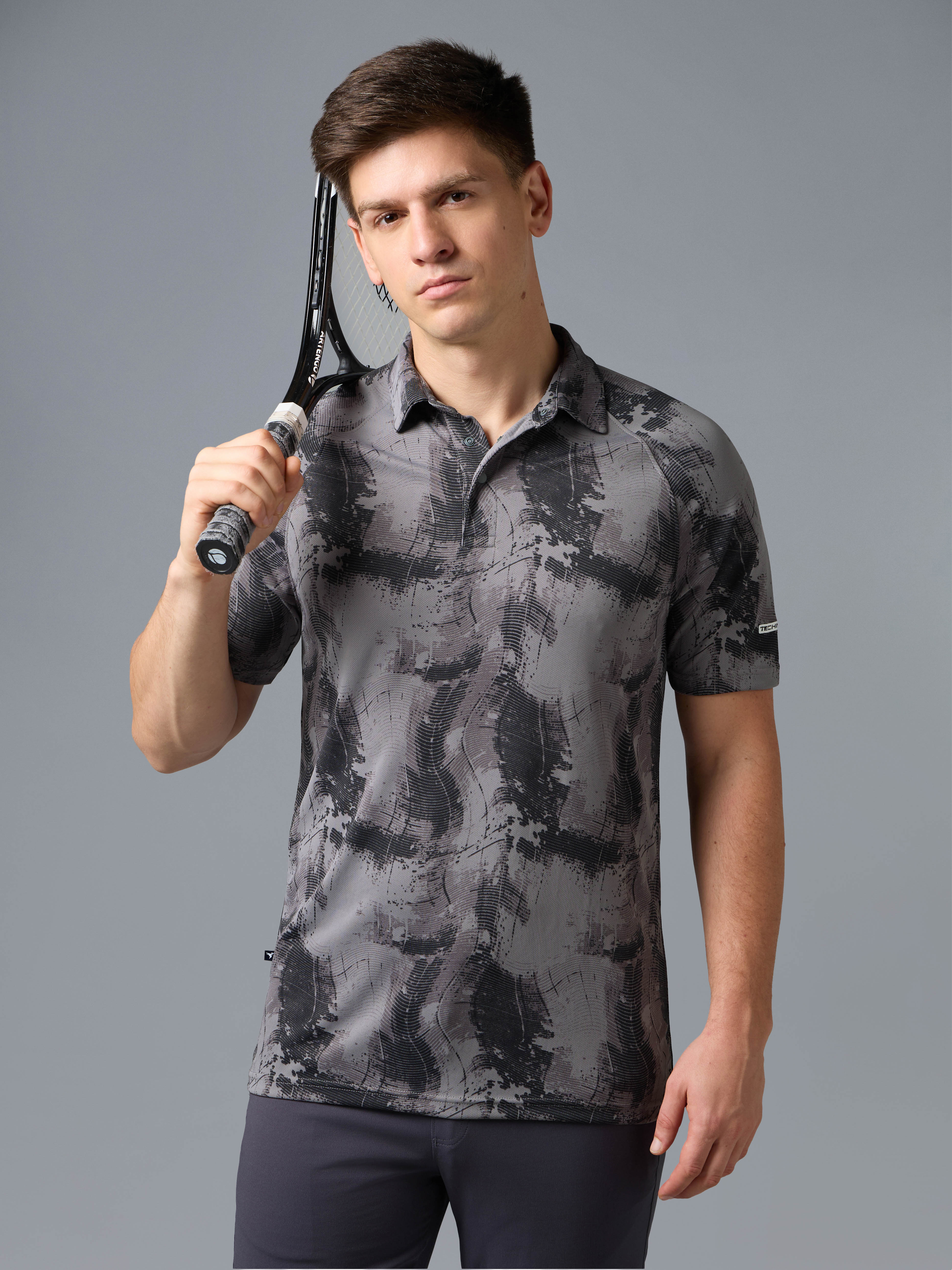 Men Printed Slim Fit Polo T-shirt with TECHNOCOOL+