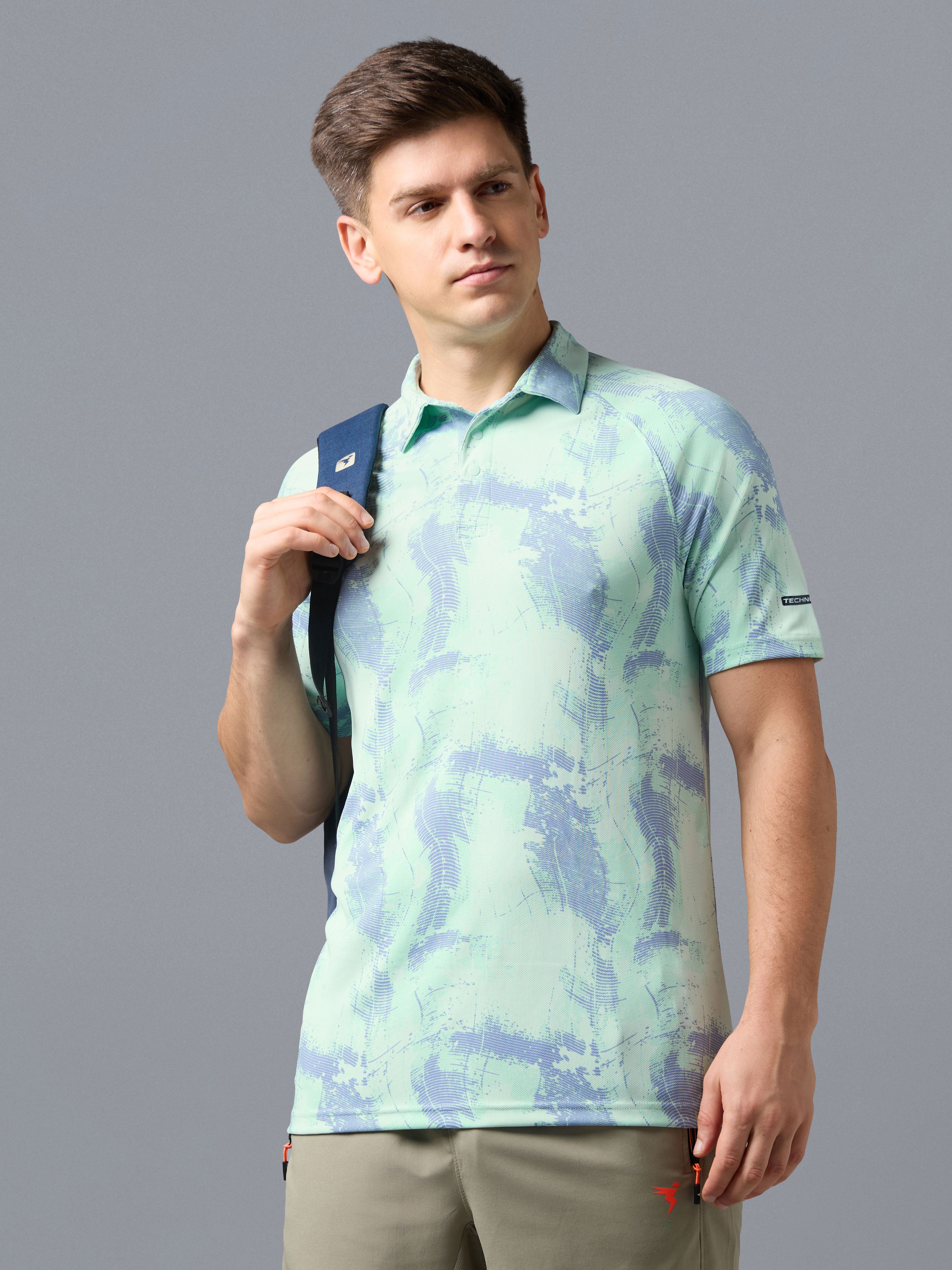 Men Printed Slim Fit Polo T-shirt with TECHNOCOOL+