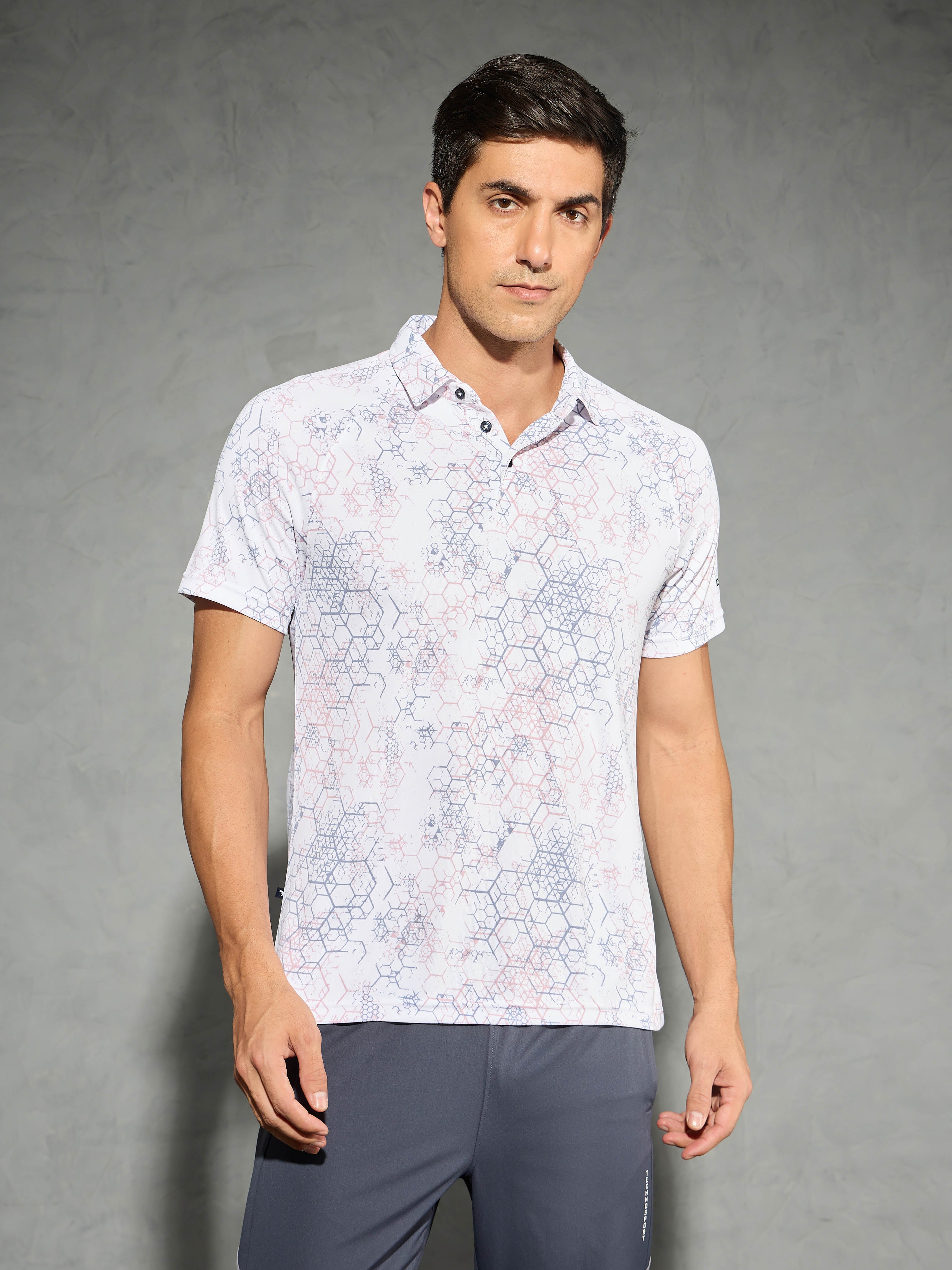 Men Printed Slim Fit Polo T-shirt with TECHNOCOOL+