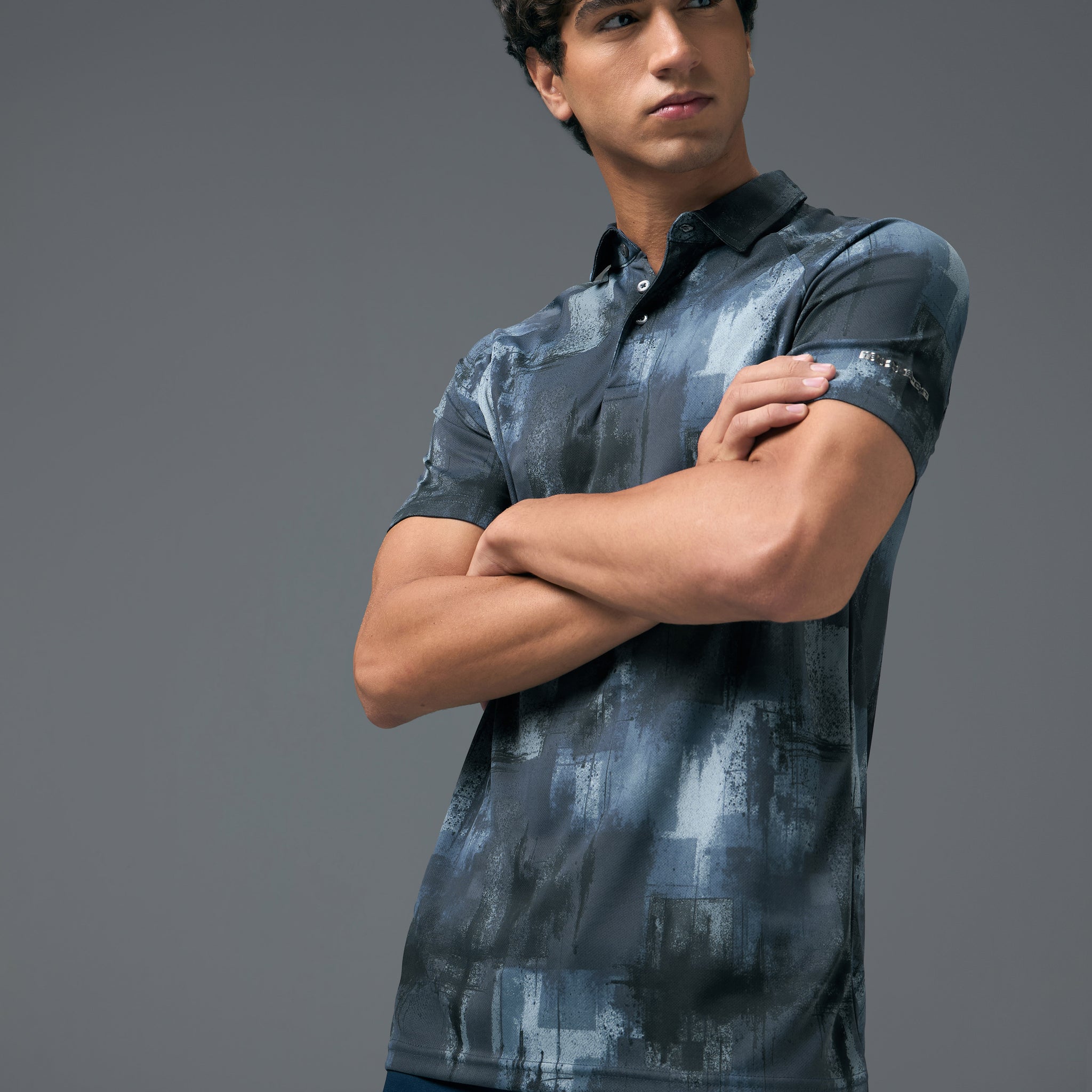 Men Printed Slim Fit Polo T-shirt with TECHNOCOOL+