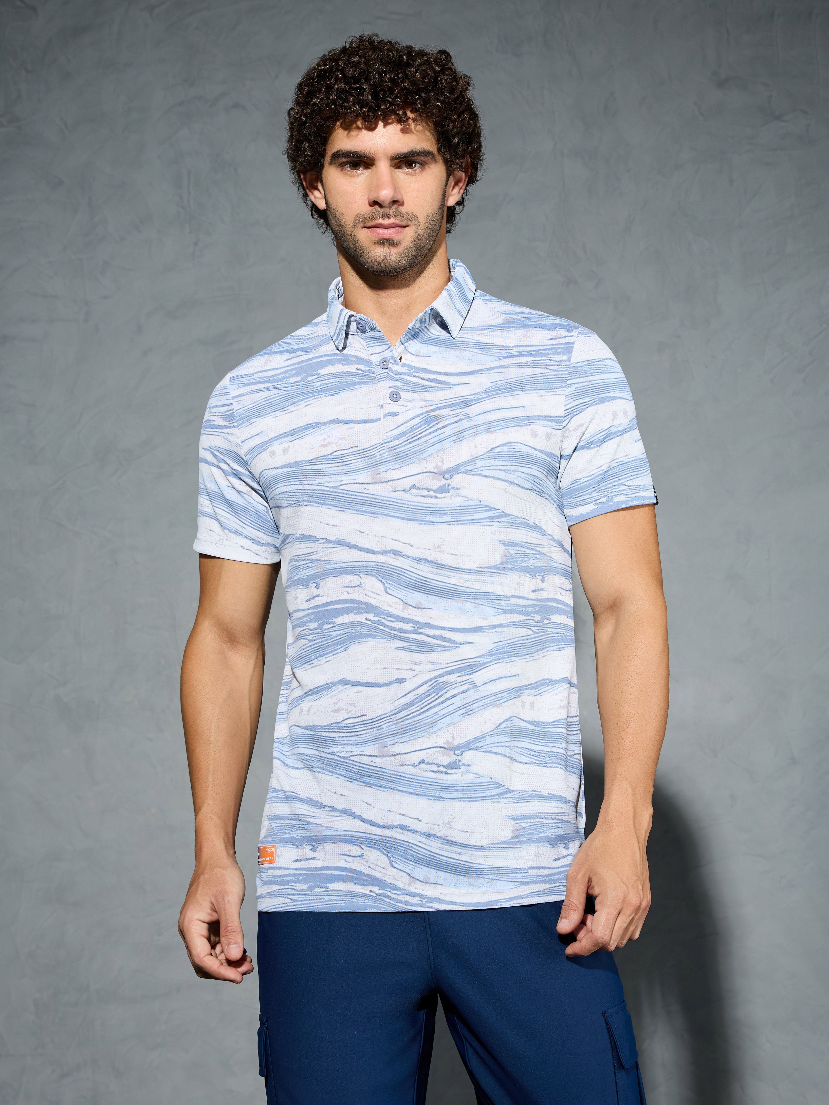 Men Printed Slim Fit Polo T-shirt with TECHNOCOOL+