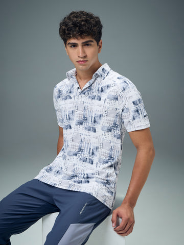 Men Printed Slim Fit Polo T-shirt with TECHNOCOOL+