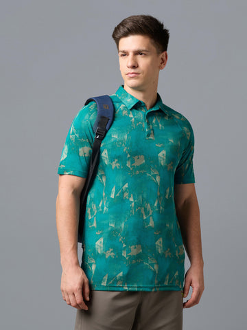 Men Printed Slim Fit Polo T-shirt with TECHNOCOOL+