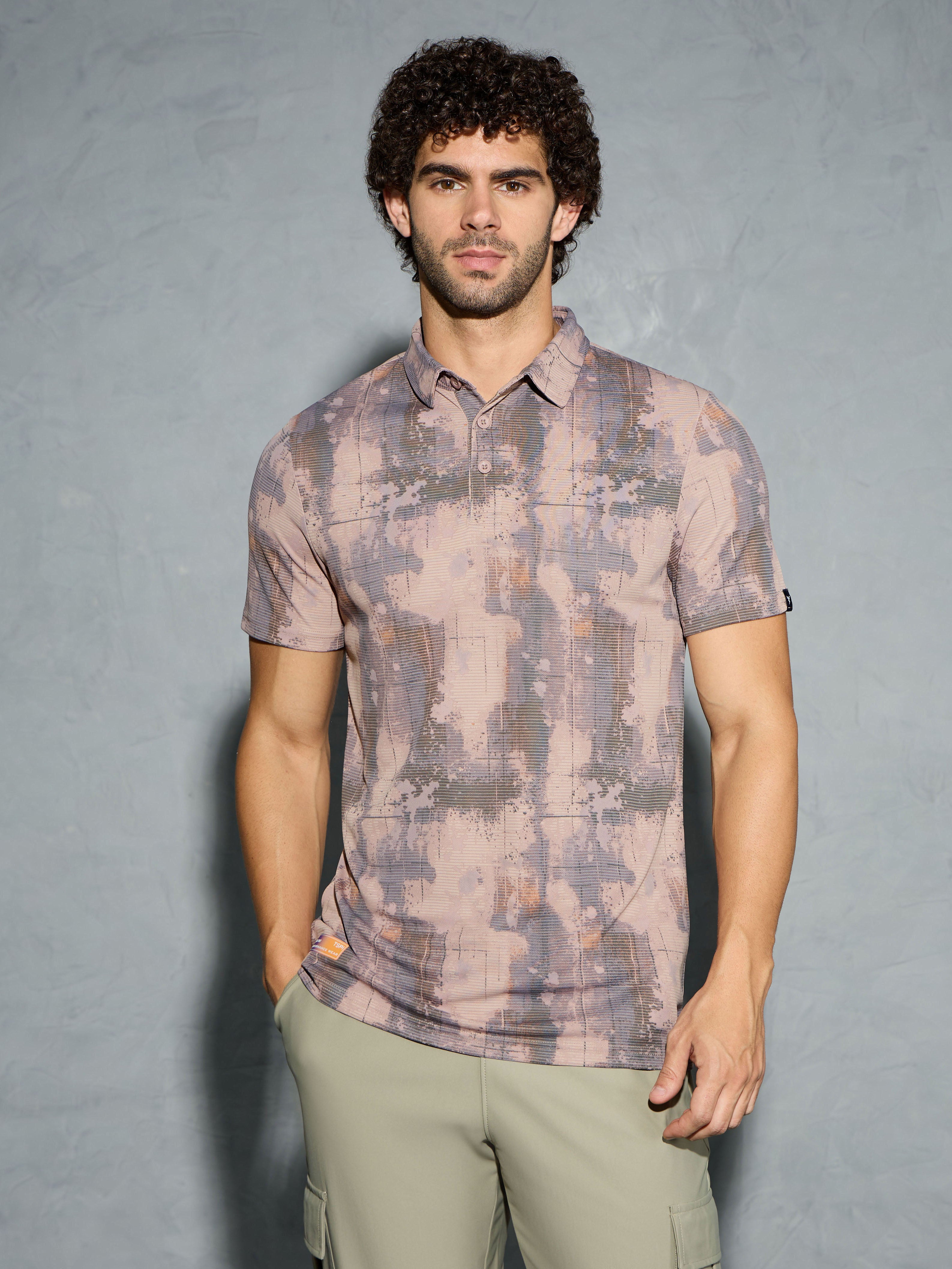 Men Printed Slim Fit Polo T-shirt with TECHNOCOOL+
