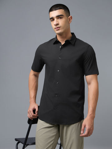 Men Solid Slim Fit Spread Collar Shirt with TS LYTRA