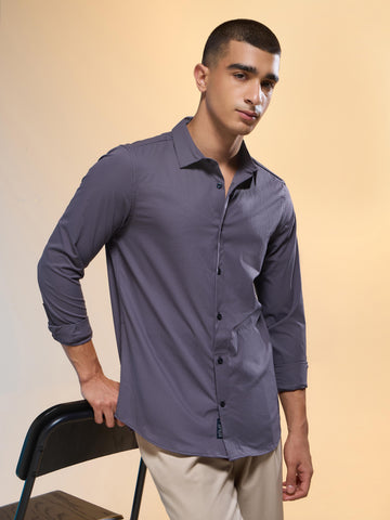 Men Solid Slim Fit Spread Collar Shirt with TS LYTRA