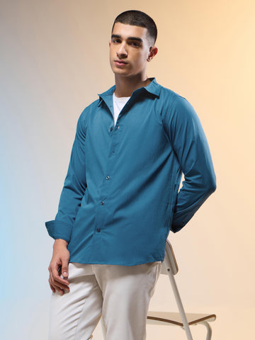 Men Solid Slim Fit Spread Collar Shirt with TS LYTRA