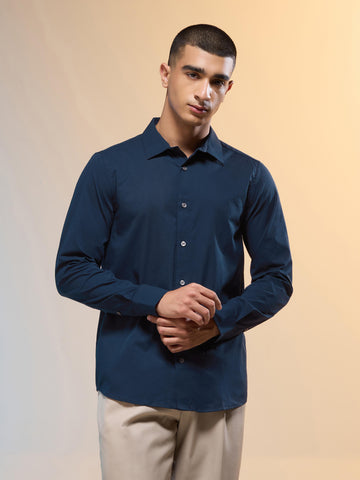 Men Solid Slim Fit Spread Collar Shirt with TS LYTRA