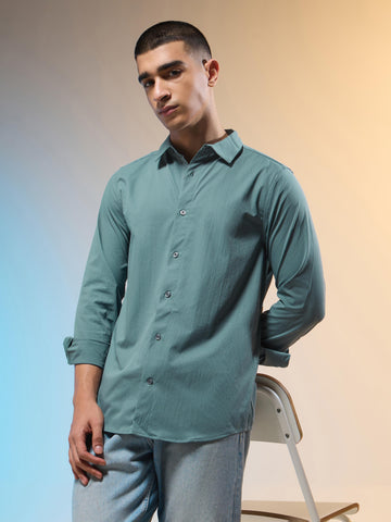 Men Solid Slim Fit Spread Collar Shirt with TS LYTRA