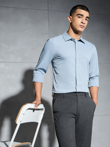 Men Solid Slim Fit Spread Collar Shirt with TS LYTRA