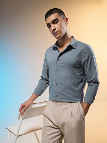 Men Solid Slim Fit Spread Collar Shirt with TS LYTRA