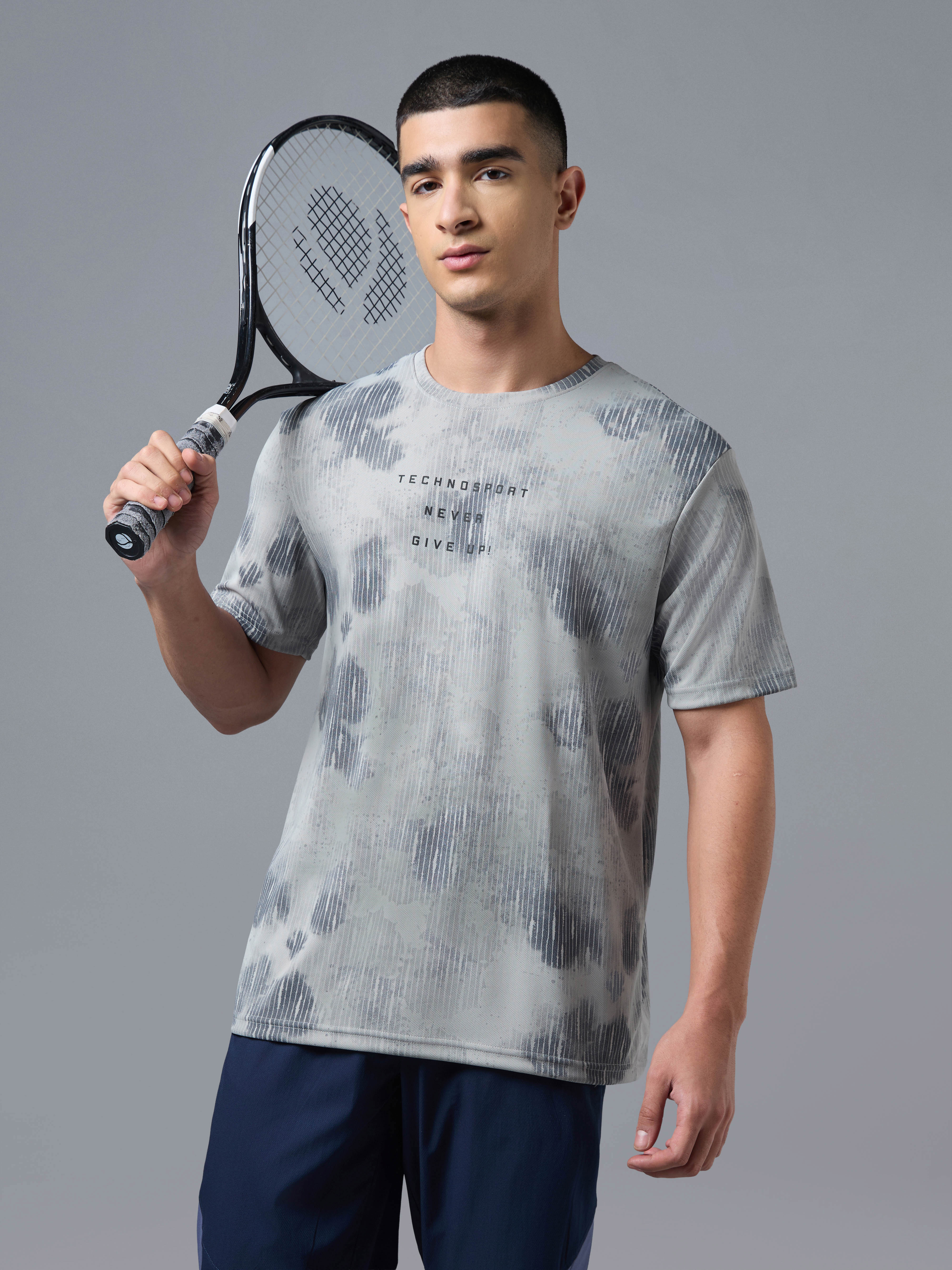 Men Printed Slim Fit Round Neck T-shirt with TECHNOCOOL+