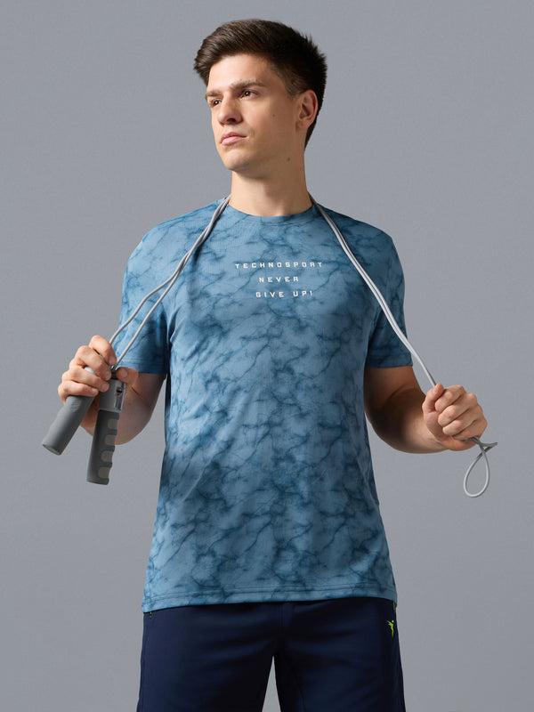 Men Printed Slim Fit Round Neck T-shirt with TECHNOCOOL+