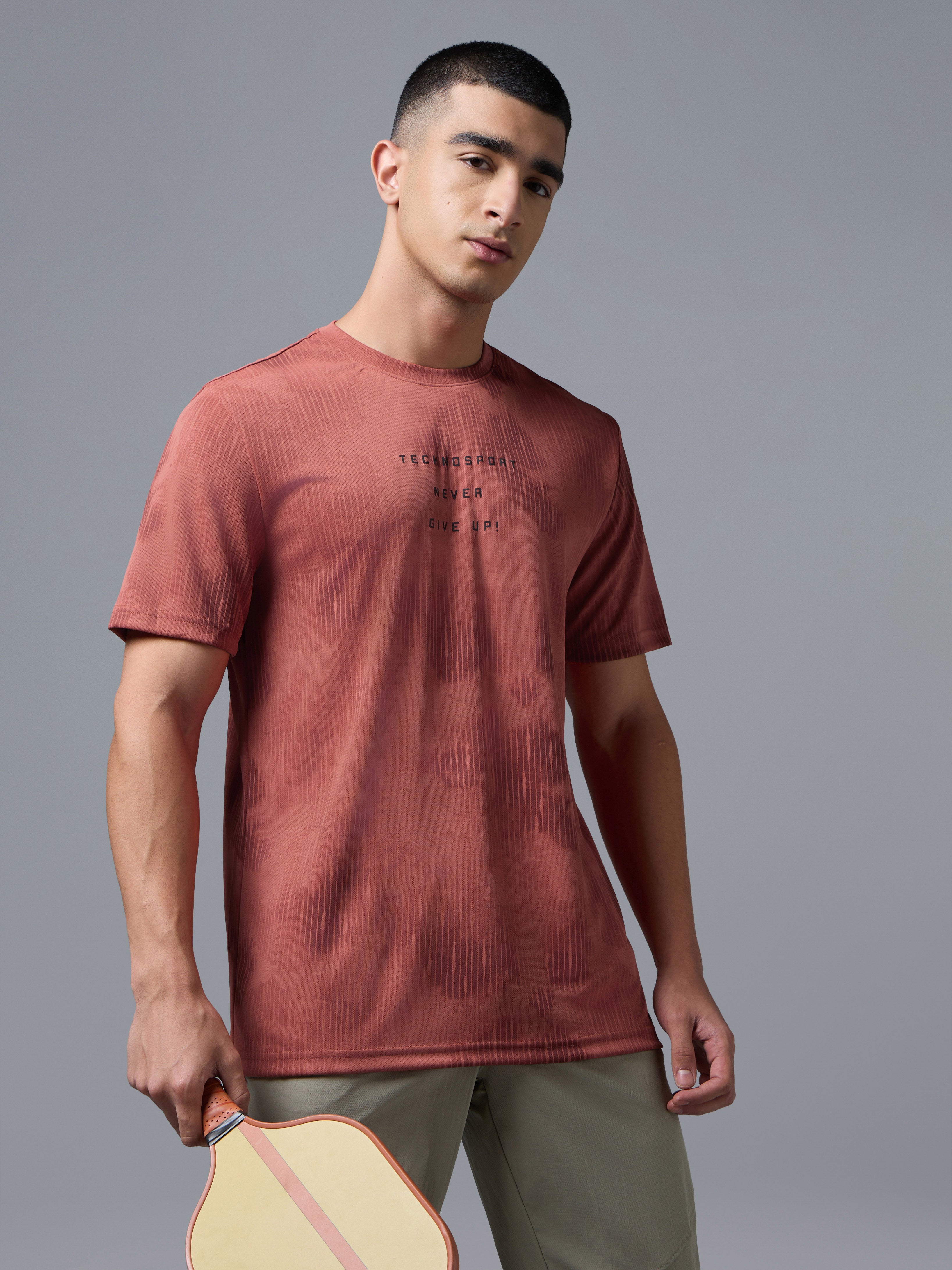 Men Printed Slim Fit Round Neck T-shirt with TECHNOCOOL+
