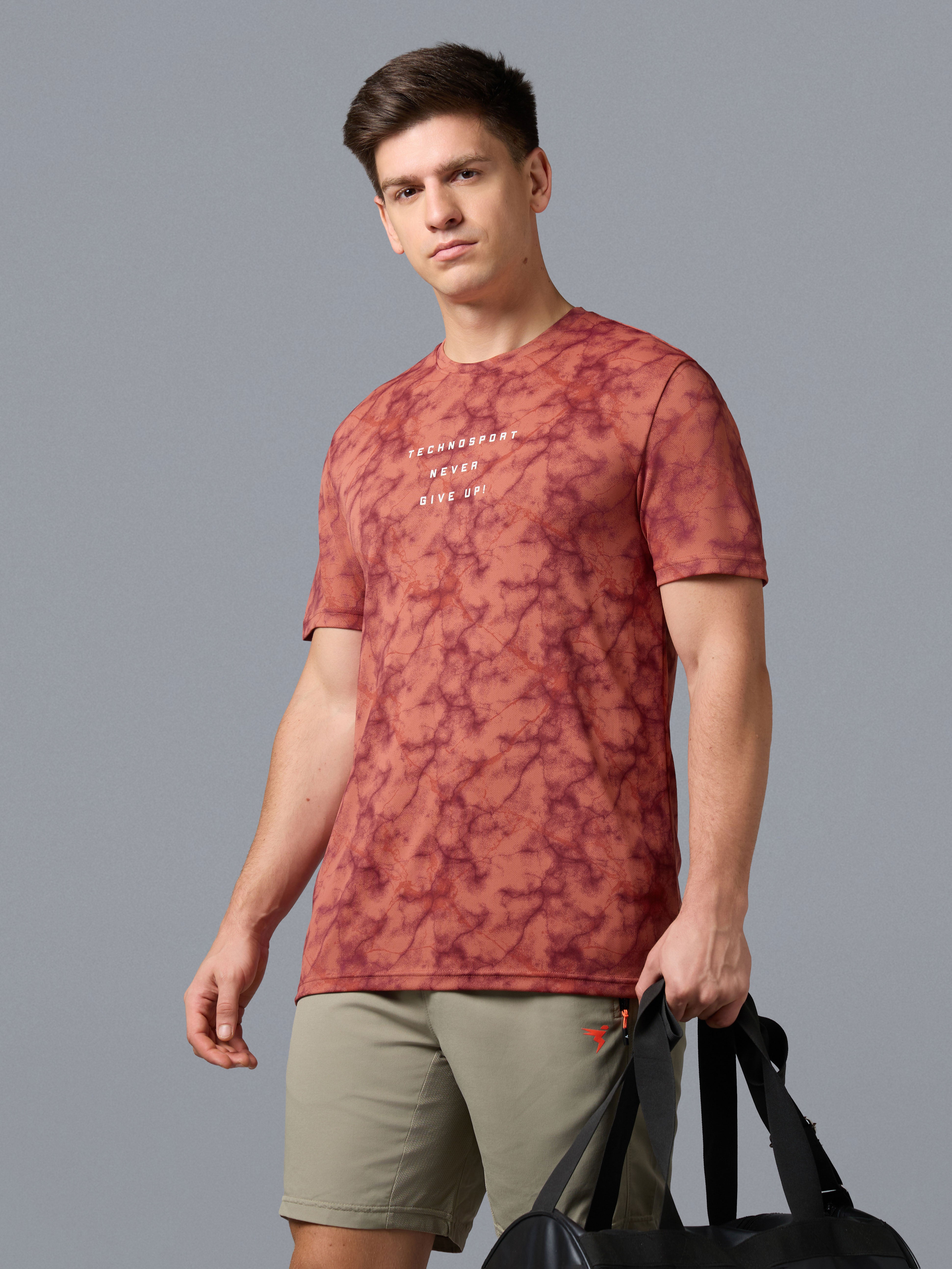 Men Printed Slim Fit Round Neck T-shirt with TECHNOCOOL+