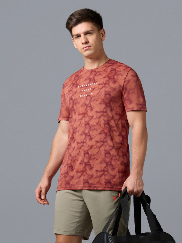 Men Printed Slim Fit Round Neck T-shirt with TECHNOCOOL+