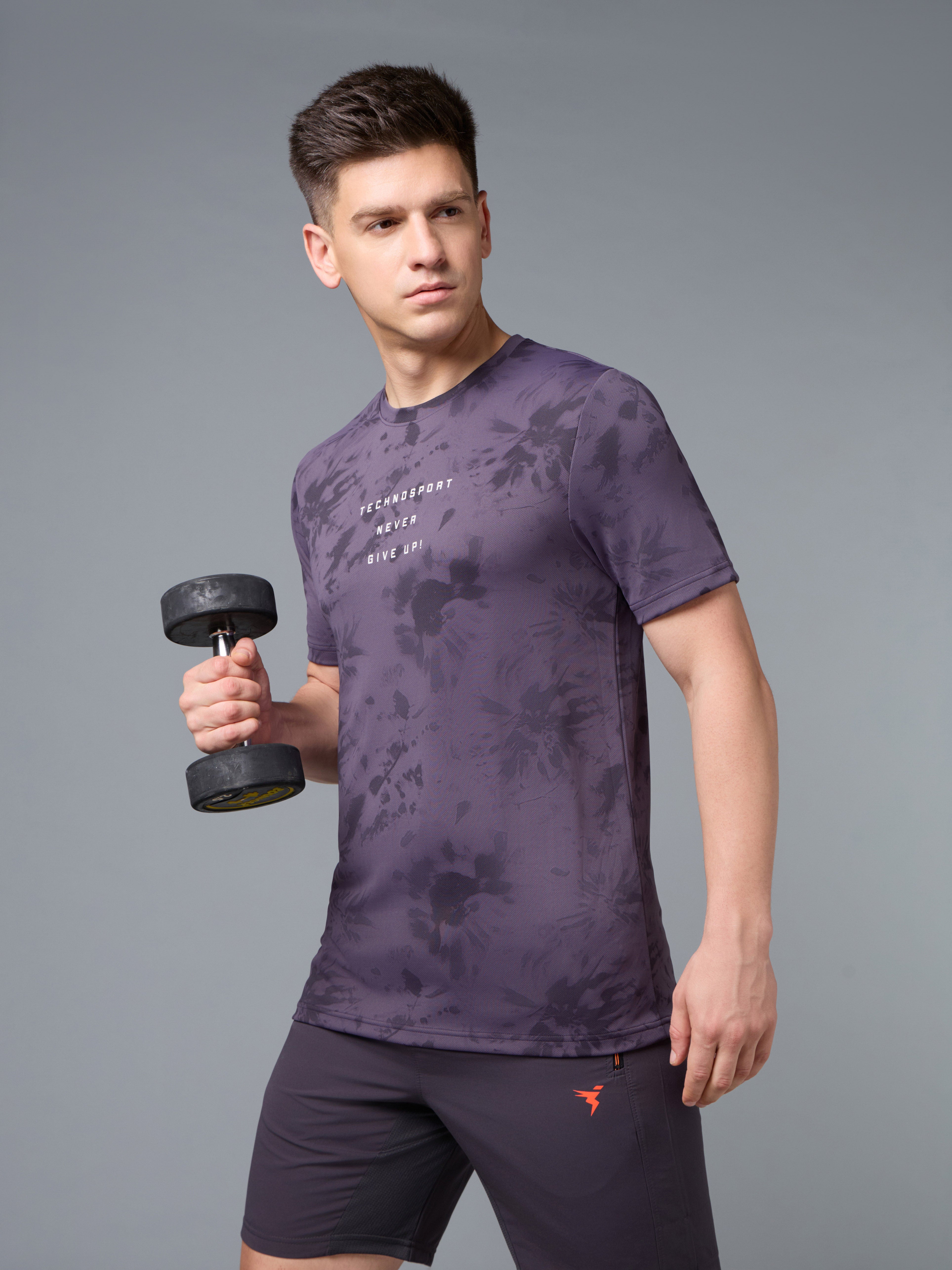 Men Printed Slim Fit Round Neck T-shirt with TECHNOCOOL+
