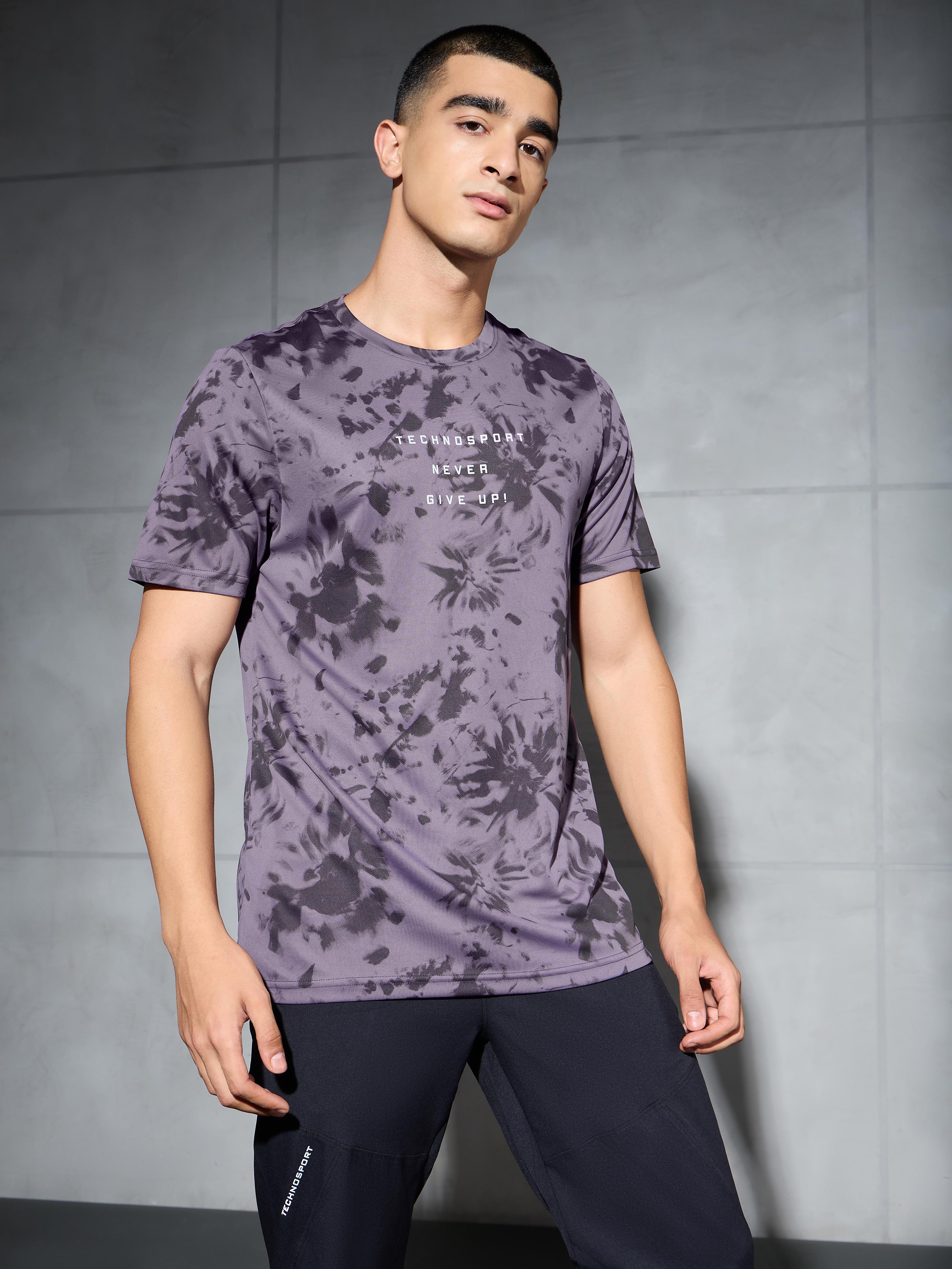 Men Printed Slim Fit Round Neck T-shirt with TECHNOCOOL+