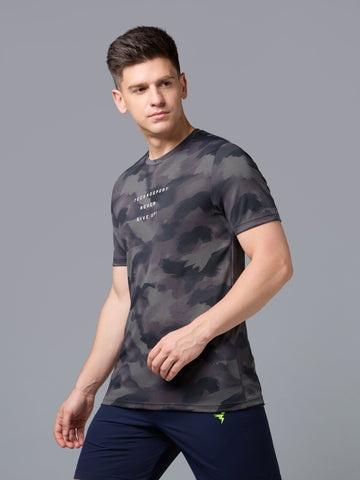 Men Printed Slim Fit Round Neck T-shirt with TECHNOCOOL+
