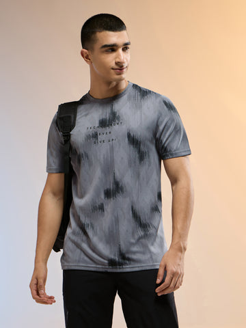 Men Printed Slim Fit Round Neck T-shirt with TECHNOCOOL+