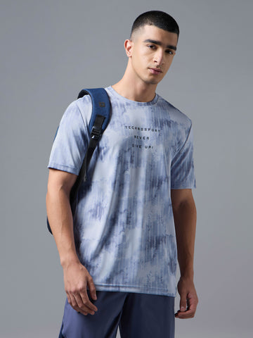 Men Printed Slim Fit Round Neck T-shirt with TECHNOCOOL+