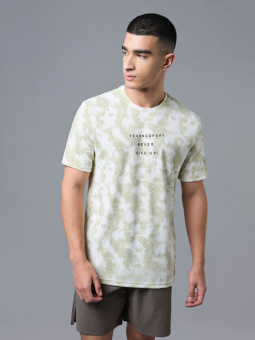 Men Printed Slim Fit Round Neck T-shirt with TECHNOCOOL+