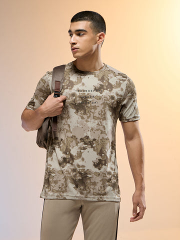 Men Printed Slim Fit Round Neck T-shirt with TECHNOCOOL+