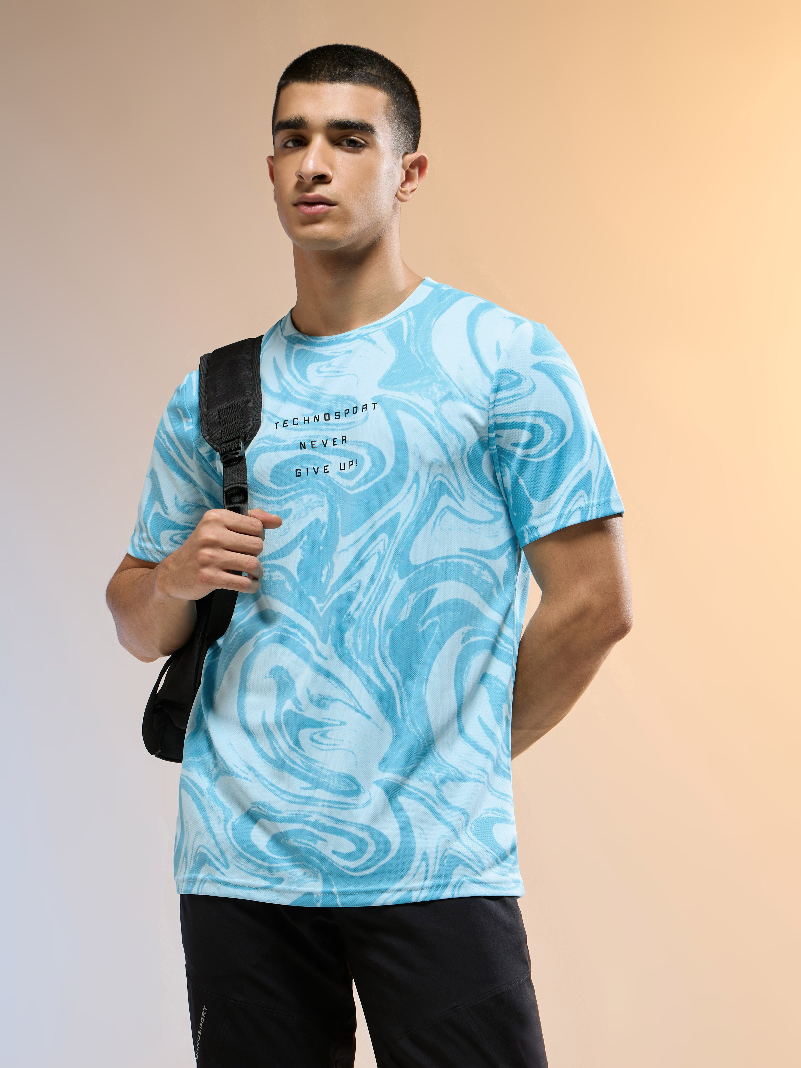 Men Printed Slim Fit Round Neck T-shirt with TECHNOCOOL+