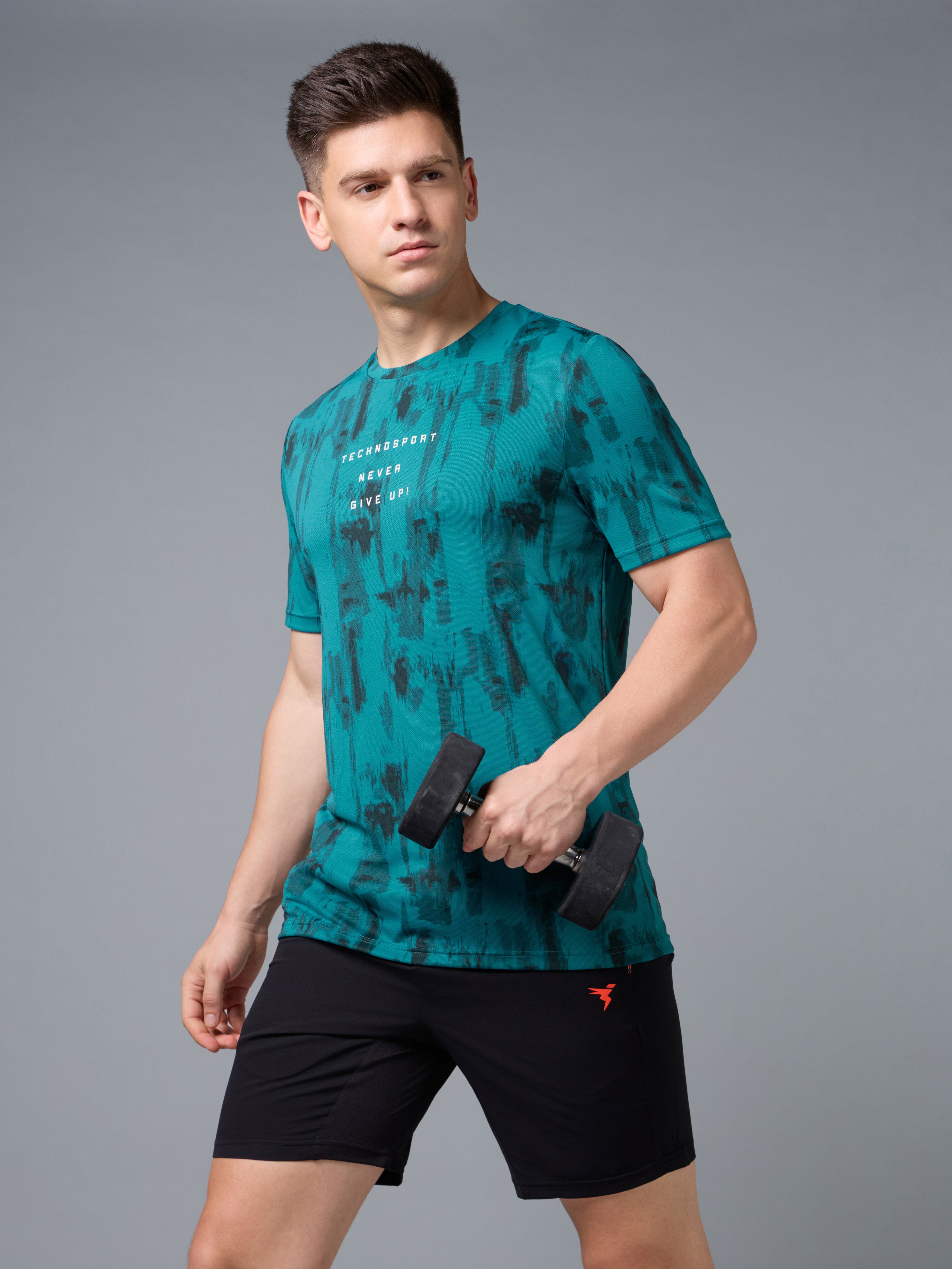 Men Printed Slim Fit Round Neck T-shirt with TECHNOCOOL+