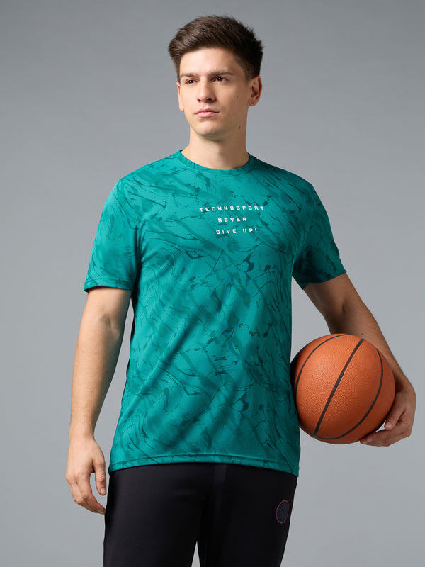 Men Printed Slim Fit Round Neck T-shirt with TECHNOCOOL+