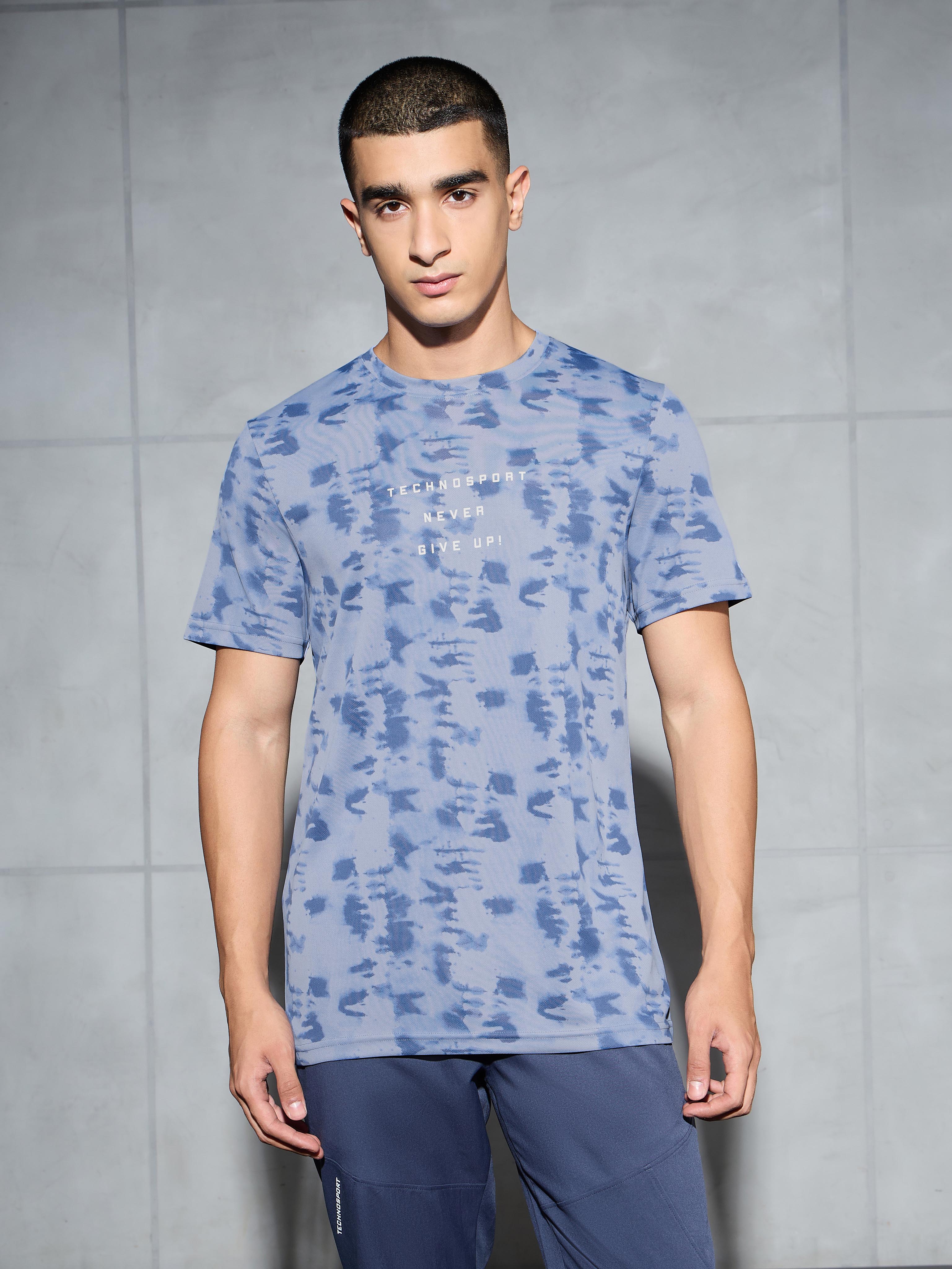 Men Printed Slim Fit Round Neck T-shirt with TECHNOCOOL+