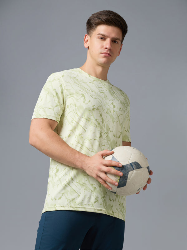 Men Printed Slim Fit Round Neck T-shirt with TECHNOCOOL+