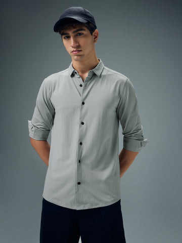 Men Solid Regular Fit Spread Collar Casual Shirt with COTFLEX
