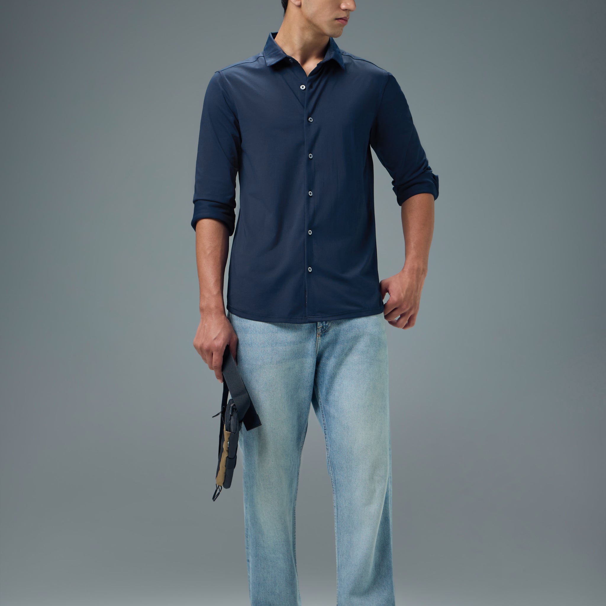 Men Solid Regular Fit Spread Collar Casual Shirt with COTFLEX