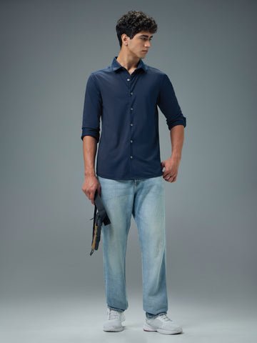 Men Solid Regular Fit Spread Collar Casual Shirt with COTFLEX