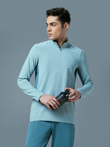 Men Colorblock Slim Fit Mock Neck Sports T-shirt with COTFLEX